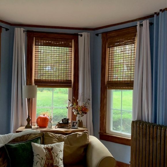 52 x 108 Linen Textured White Blackout Curtains - Picture 3 of 7